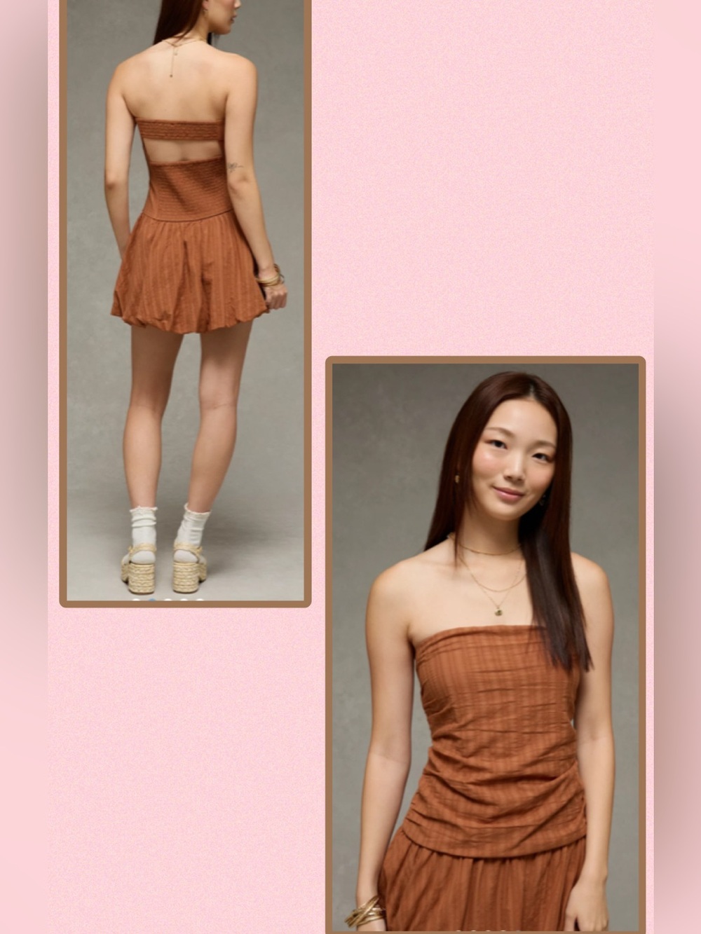 American Eagle Strapless Drop Waist Mini Bubble Dress Brown XS open back - Picture 4 of 17